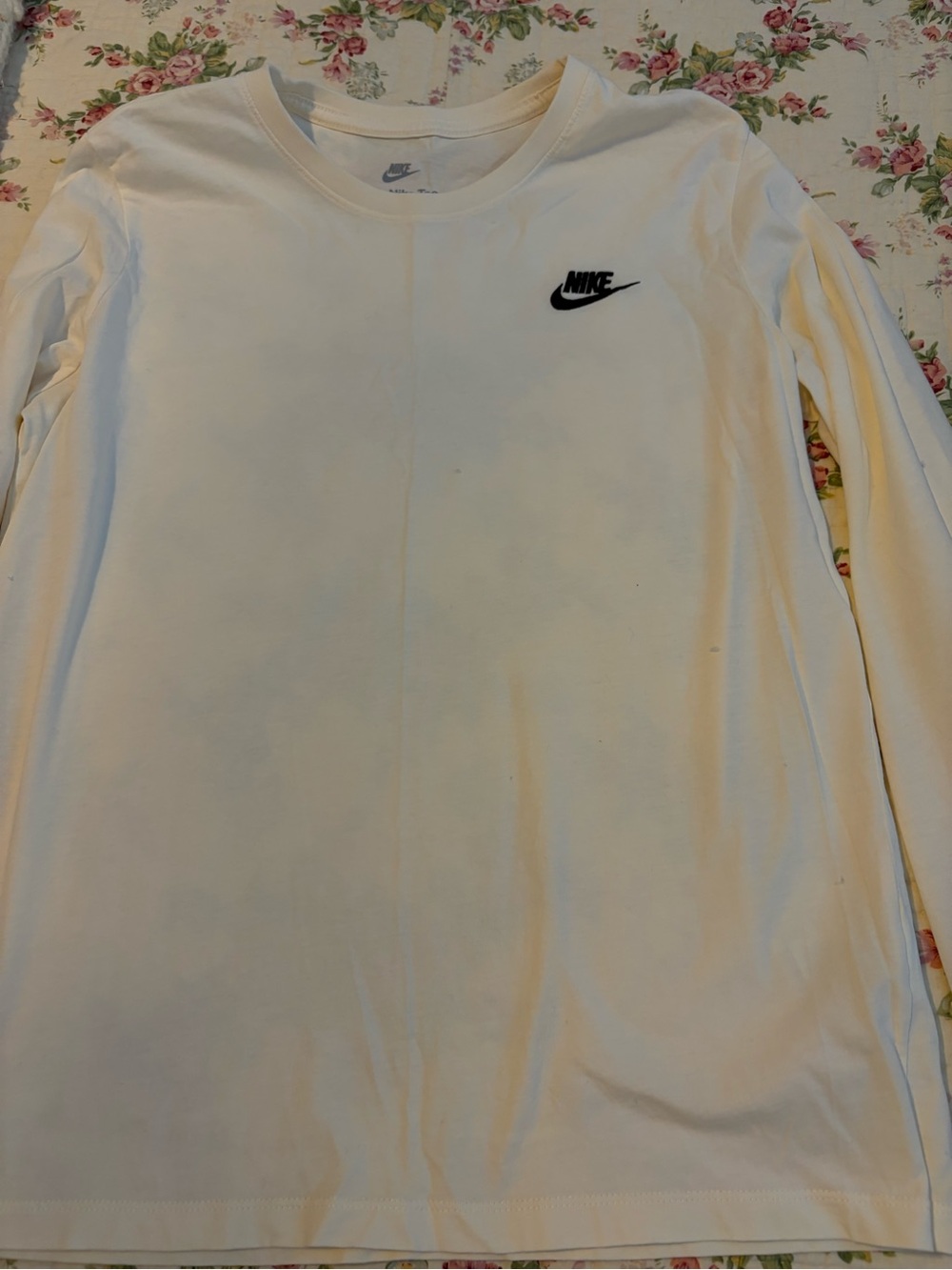 Nike White Long-Sleeve Tee with Black Swoosh
